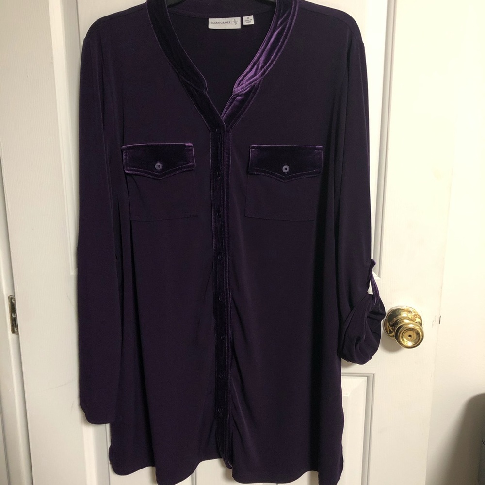 Susan Graver Purple Button Shirt Velvet 1X